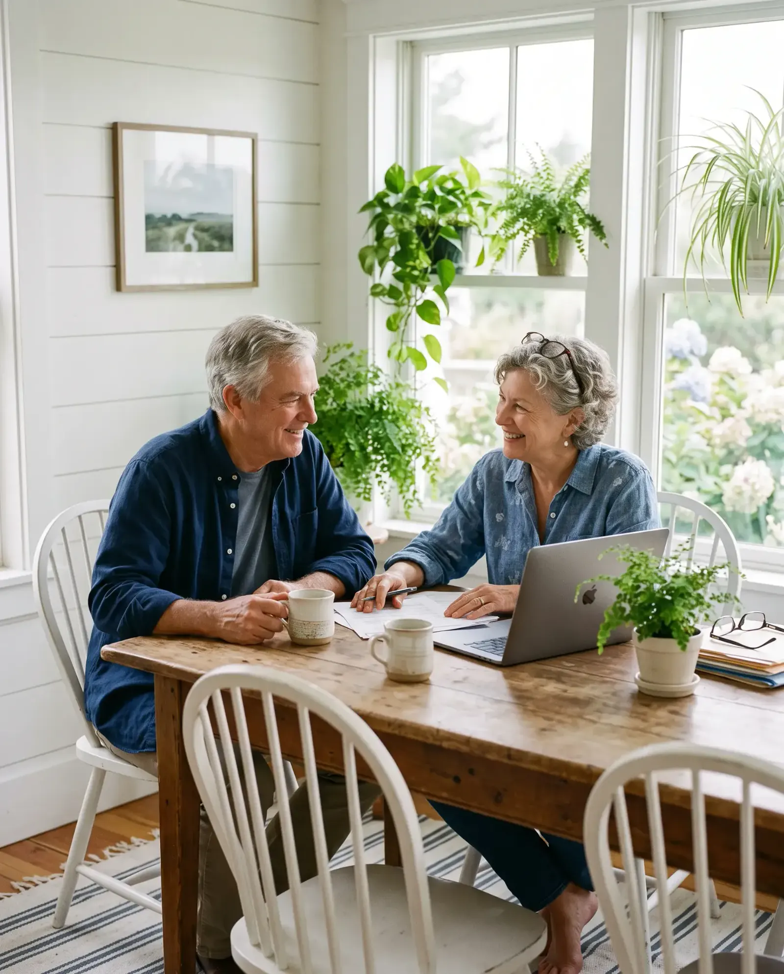 A couple reviewing their financial plan together at their kitchen table